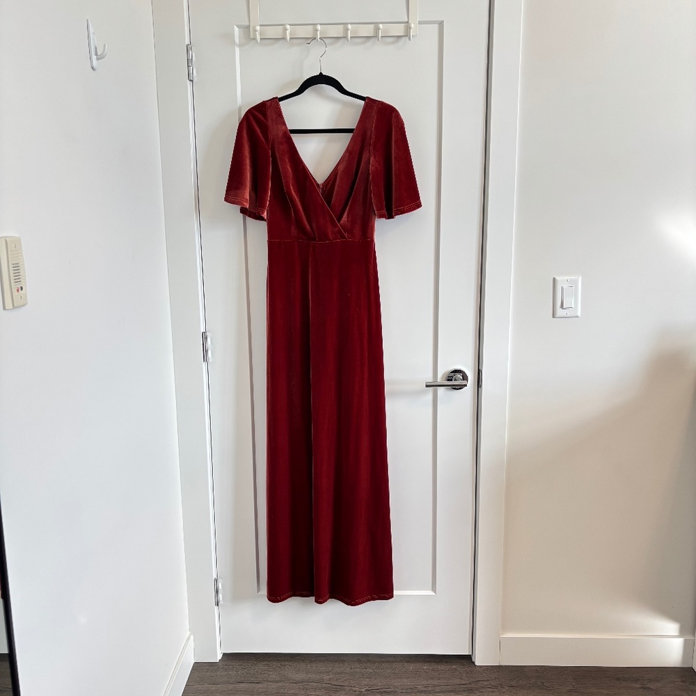 Ever Pretty V-Neck Velvet Full Length Dress Size Medium Rust